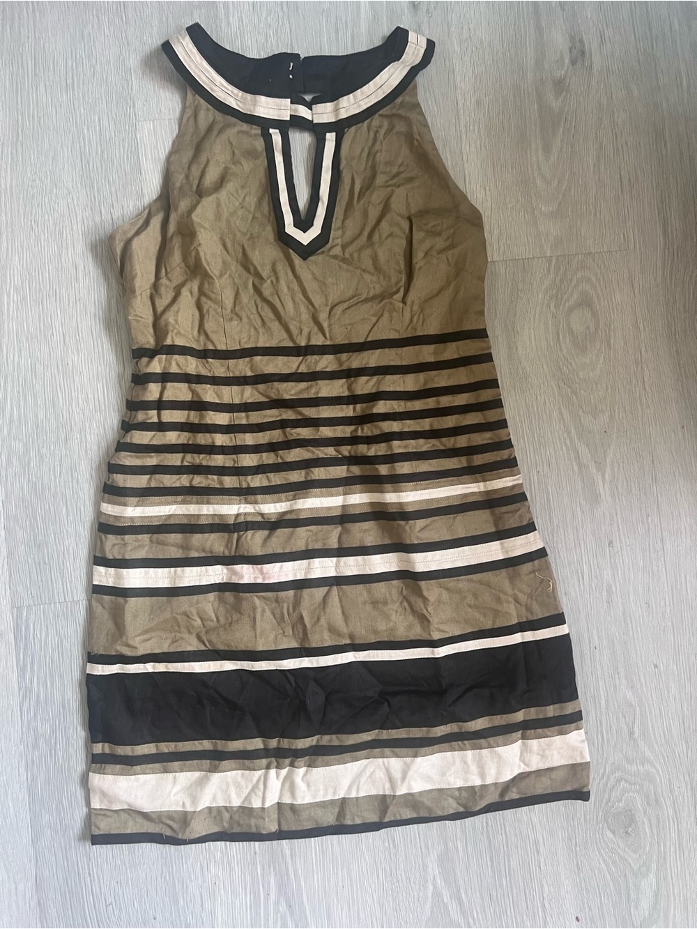 Sleeveless Striped Midi Dress in Olive, Black & Cream